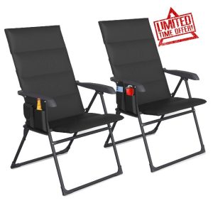 Premium 5‑Position Reclining Folding Garden Chair – Padded High‑Back Camping Deck & Fishing Chairs with Side Pocket
