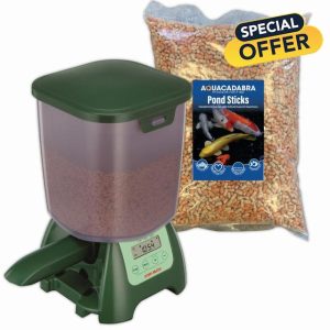 Aquacadabra 2Kg Fish Food Floating Sticks & P7000 Automatic Pond Fish Feeder Bundle Ki