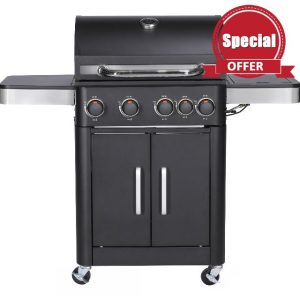 Woodland Grill 4 Burner Gas BBQ with Side Burner - Stainless Steel Barbecue Grill