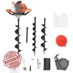 71CC 2 Stroke Petrol Earth Auger Post Hole Digger 2.3KW 300RPM Fence Post Auger with Extension Pole 30.5cm