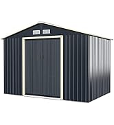TANGZON 7x4FT/8x6FT/9x6FT Metal Garden Shed, Galvanized Roof Tool Storage House with Double Slidi...