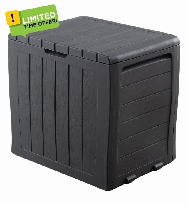 simpa 120L Grey Wood Panel Effect Plastic Garden Storage Box All Weather Resista