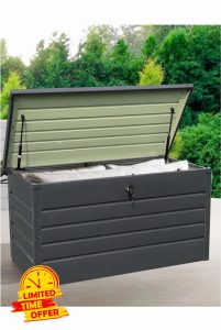 350L Extra Strong Metal Garden Storage Box – Weatherproof Outdoor Storage Chest with Lock & Hinged Lid – Durable Steel Design for Tools