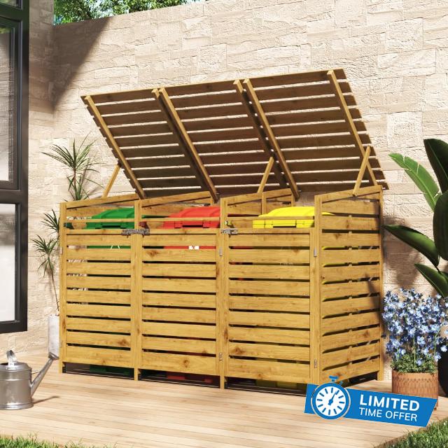 Warmiehomy 3 Wheelie Bin Storage 3 x 240L Wooden Bin Storage for Wheelie Bins