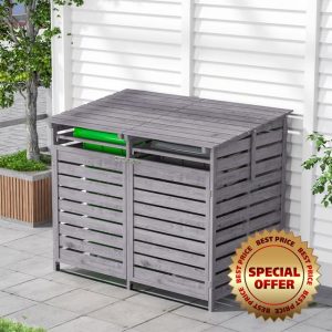 Warmiehomy Wheelie Bin Storage Double Wheelie Bin Storage Outdoor 2 Bins Shed Wooden Wheelie Bins Hideaways Garden Large Trash Can Store 149cm x 86cm x 122cm