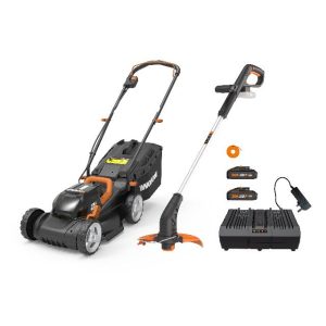 Worx WG927E 40V Cordless Lawnmower & Trimmer Twin Pack – 34cm Mower & 20V Grass Trimmer – Ideal for Medium Gardens (230㎡) Includes 2x 2.0Ah Batteries & Charger – PowerShare Compatible