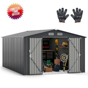 TANGZON 12x8FT/14x10FT Metal Garden Shed