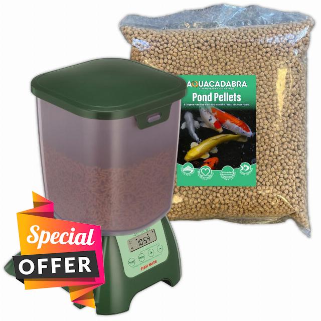 Aquacadabra 2Kg Fish Food Pellets & P7000 Automatic Pond Fish Feeder Bundle Ki