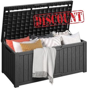 DWVO Outdoor Garden Storage Box|450L 142.1x67.6x60cm|Waterproof||Securely Lockable|Side Carry Handles|All Weather Resistant|Patio Resin Deck Box for Pillows