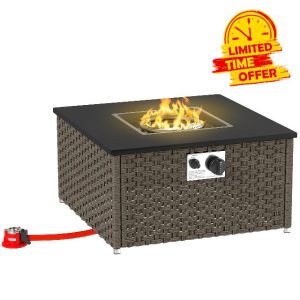 Outsunny Rattan Fire Pit Table for Garden