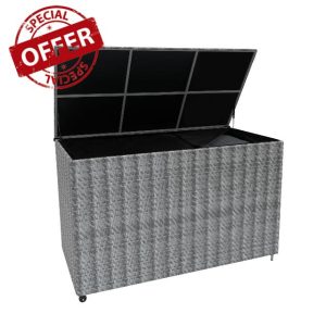 Rattan Garden Storage Marielle Grey Box & Waterproof Lining Cover Large Cushion Blanket Tools Toys Furniture Chest 996L Outdoor Patio Deck Steel Frame Weather Resistant Gas Lift Lid Portable Wheels