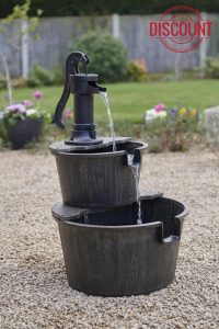 Greenhurst Water Feature Solar Powered 2 Tier Barrell Effect Garden Fountain H67 x 40cm Dia.