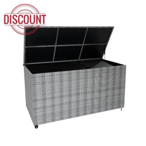 Rattan Garden Storage Marielle Grey Box & Waterproof Lining Cover Large Cushion Blanket Tools Toys Furniture Chest 700L Outdoor Patio Deck Steel Frame Weather Resistant Gas Lift Lid Portable Wheels