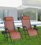Straame Garden | Zero Gravity Chair | Set of 2 | Heavy Duty Textoline | Outdoor & Garden Sunloung...