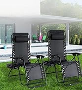 Straame Garden | Zero Gravity Chair | Set of 2 | Heavy Duty Textoline | Outdoor & Garden Sunloung...