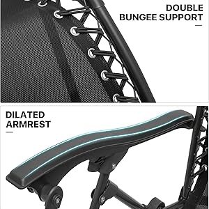 Text reads 'EASY TO FOLD'. Multiple views of a black folding chair against turquoise background, showing folding mechanism and positions with pictogram illustrations.