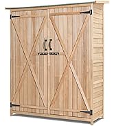 TANGZON Wooden Storage Shed, Outdoor Tool Storage Chest with Double Doors, Utility Varnished Tool...