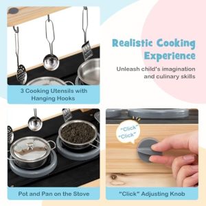 Fir Wood Outdoor Play Kitchen with 2 Removable Sinks