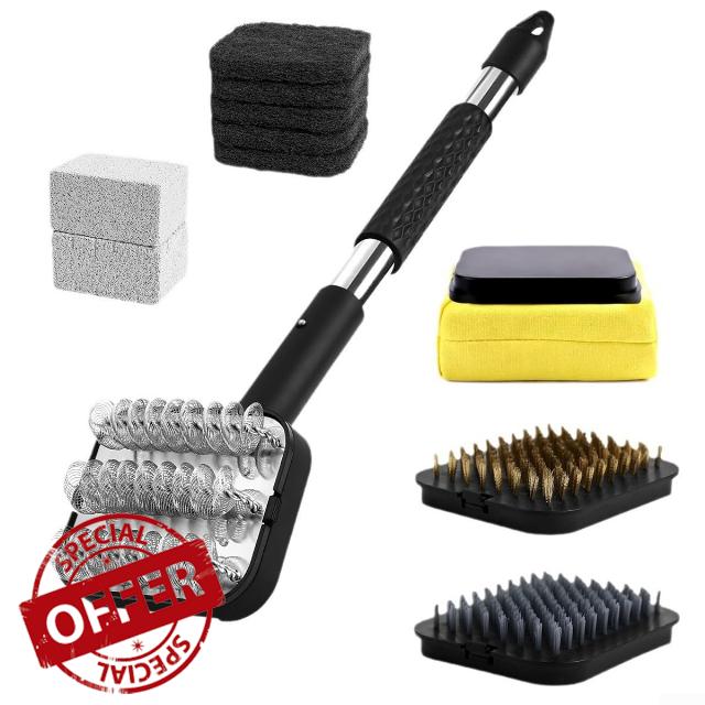 Heat Resistant Outdoor BBQ Brush with Replaceable Heads for Long Lasting Use (B Set)
