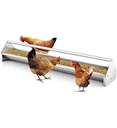 COSTWAY Chicken Feeding Trough, 115cm Long Galvanized Steel Chicken Feeder with Crossbar, Drainag...