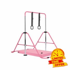 M.J COMFY-LIFE Kids Gymnastics Bar with Mat – Adjustable Easy Assembly Training Kip Bar Horizontal Bar for Home