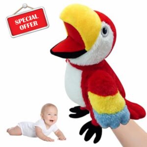 Hand Puppets Parrot Hand Puppet with Movable Mouth Interactive Animal Hand Puppets Plush Bird Stuffed Animals for Role Play Show Theater Storytelling Christmas Birthday Gif
