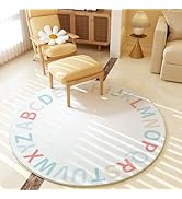 SETHEPACE Non Slip Nursery Round Rug, Soft Children's Kids Rug for Bedroom, Alphabet Carpet for L...