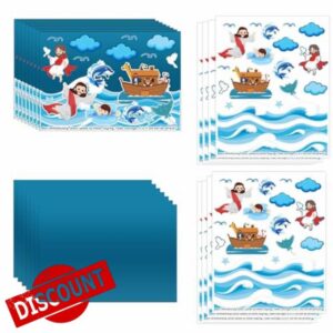 24 Set Jesus Walk On Water Scenes Craft Kit Religious Stickers for Kids DIY Christian Catholic Bible Craft Faith Jesus Craft for Sunday School Activities Gifts