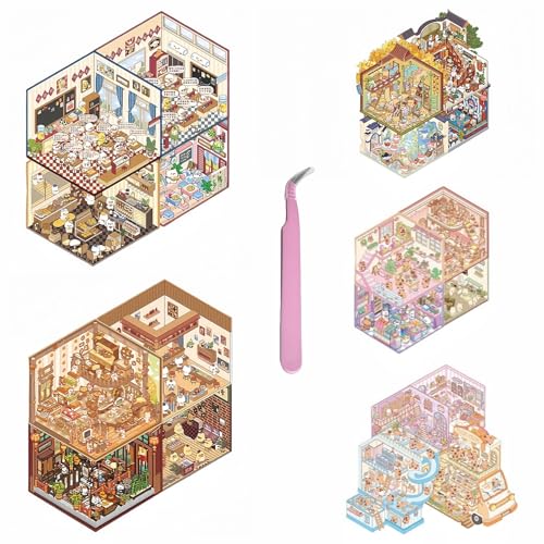 Reusable DIY 3D Sticker Scenes Make You Own Mini Room Fruit Shop Bakery Library Therapy for Adult Relief Stress Pass The Time