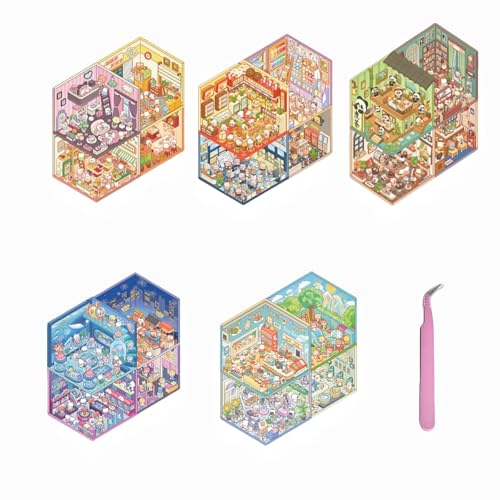 Cute Fun DIY 3D House Stickers Make Your Own Miniature Room Classroom Kitchen Gym Coffee Shop for Adult Therapy Relief Stress Pass The Time