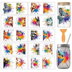 Funny Monkey Cat Rabbit UV Waterproof Cup Sticker Kit for 16 oz Glasses Window Home Printing Decoratio