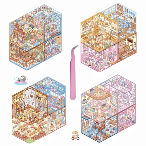 Kawaii 3D Sticker Scenes Collection Book Make Your Own Cartoon Mini Shop Cake Burger Coffee Shop for Adult Kids Relief Stress Pass The Time