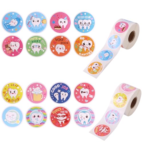 1.5in Cute Tooth Stickers in 16 Styles Dentist Reward Prize Dental Hygiene Decoration for School Home Teacher Parents