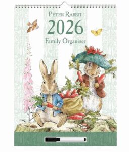 Peter Rabbit 2026 Family Organiser Wall Calendar | Large 4-Column Monthly Planner with Wipe-Clean Notes Section