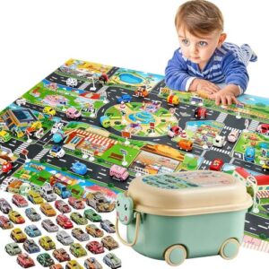 Kids Play Rugs with 40 Pull-Back Vehicle Set
