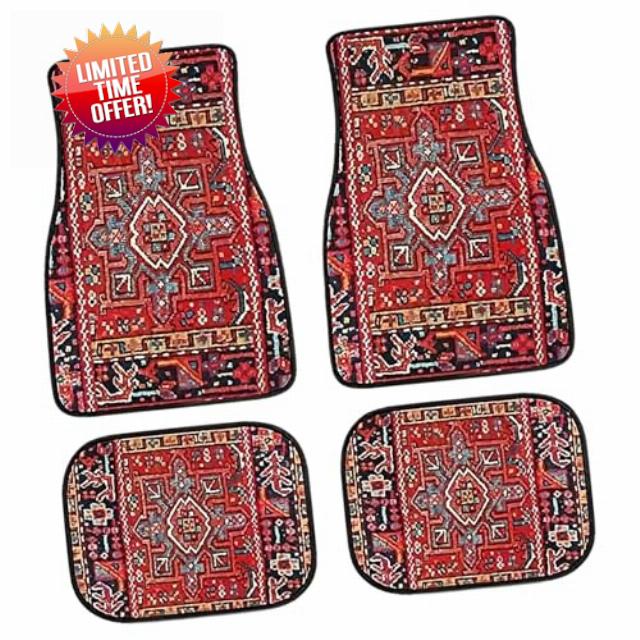 Bohemian Car Mats - 4 Car Mats Front Rear Full Set | Unique Non-Slip Heavy Duty Rugs | Comfortable Boho Car Accessories