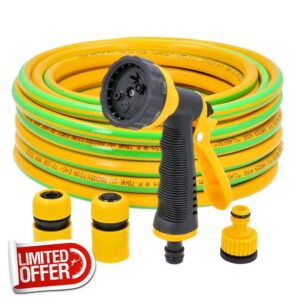 TOUGH MASTER Garden Hose 30m 100ft with 6 Pattern Spray Gun and 3 Nozzles