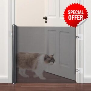 Retractable Dog Gate | Mesh Barrier For Dogs | 130x78cm No Drilling Mesh Safety Doggate | Meshsafety Gate for Baby & Pets | For Stairs