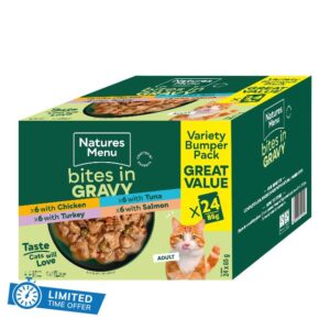 Natures Menu Bites in Gravy Wet Cat Food in Pouches Multiflavour Pack 24 x 85g
