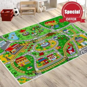 Game Map Rug Ideal Children's Educational Road Traffic City Life Pretend Play Area Carpet Car Mat Play Game Rug Foldable for Boy Bedroom Playroom