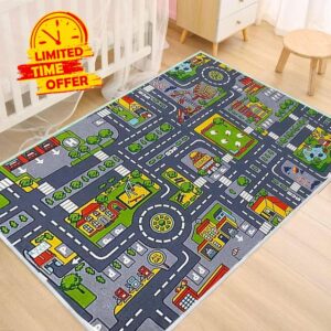 The Rug House Children's Kids Boys Girls City Town Car Roads Interactive Playroom Playmat