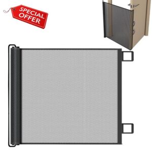 Retractable Dog Gate | Mesh Retractable Pet Barrier | No Drilling Mesh Safety Dog Gate | Cat Blocking Barrier | Breathable Screen Divider For Bathroom Doorway Kitchen Fireplace Yard Porch