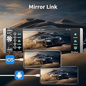 Car infotainment system displaying CarPlay and Android Auto interfaces on multiple screens, showing navigation, music, and app integration capabilities.