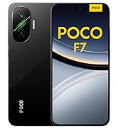 Text reads 'Image 4' and 'POCO F7'. Marketing photos of smartphone showing person interacting with device against dark background with yellow accent lighting.