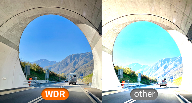 Text reads 'WDR' and 'other'. Scenic mountain landscape shots through what appears to be a camera or lens view.