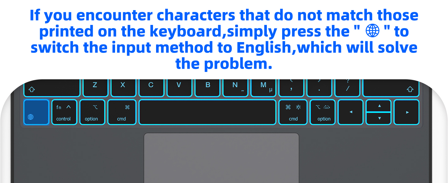 Text reads 'If you encounter characters that do not match those printed on the keyboard simply press the '@' to switch the input mode from Romaji to Hiragana which will solve the problem.' Closeup of a black computer keyboard.