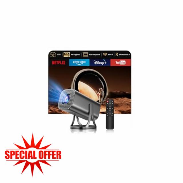 Mini Projector HD 1080P 4K Supported Smart Projectors Auto Keystone & Focus 22000 Lumen 260 ANSI Bightness WIFI 6 and Bluetooth Home Theatre 200" w 270°Rotatable Stand for Game/Bedroom/Outdoor/Phone