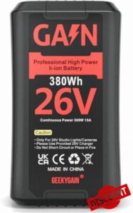 GA!N 26V 380Wh Lithium-Ion Battery - High 14615 mAh Capacity V-Mount Rechargeable Battery with D-Tap Output for Aputure 600d
