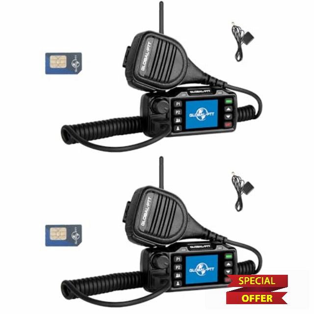 2-Pack Push-to-Talk Over Cellular (PoC) Mobile Radios Unlimited Range - 4G LTE Nationwide PTT Walkie Talkies for in-Vehicle Communication (GPS)