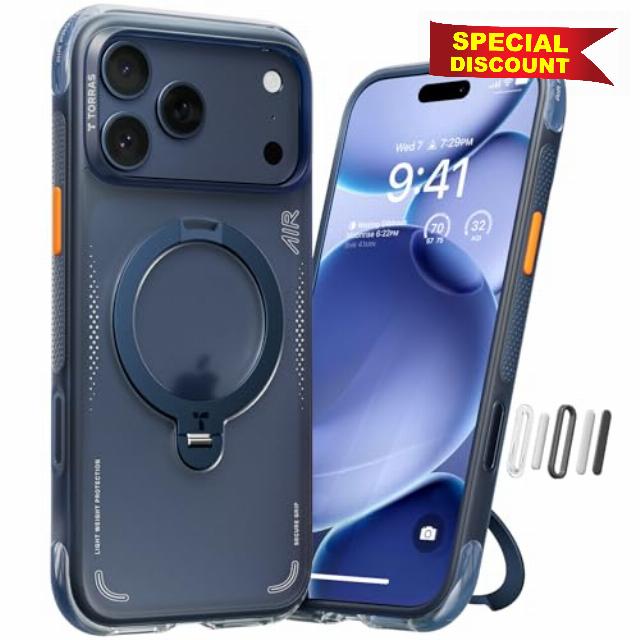 TORRAS Ostand Q3 Air for iPhone 17 Pro Max Case with Real Airbags